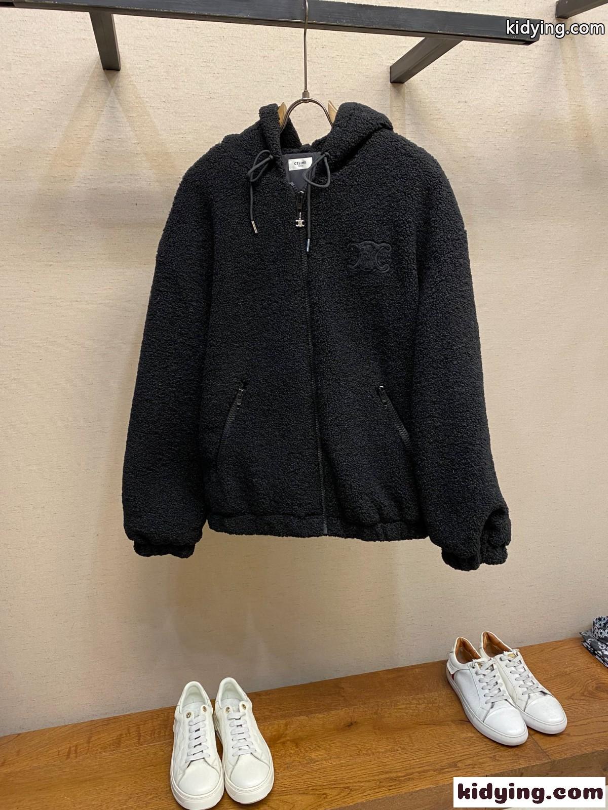 トリオンフ フード付き フリースジャケット セリーヌ ジャケット 偽物 ブラック-0