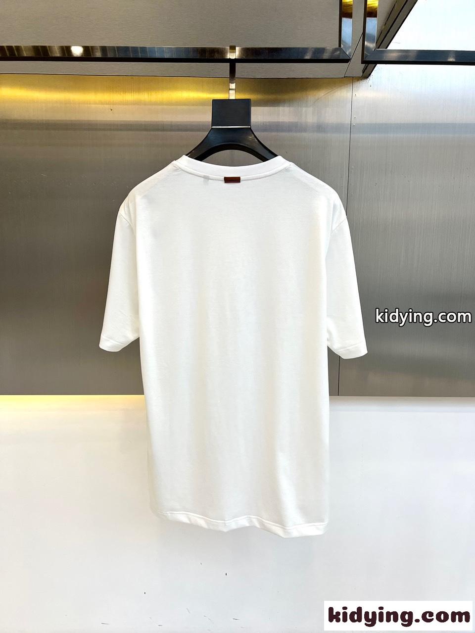 シンプル ロゴ入り クルーネック エルメネジルド・ゼニア 半袖Tシャツ コピー ホワイト-4