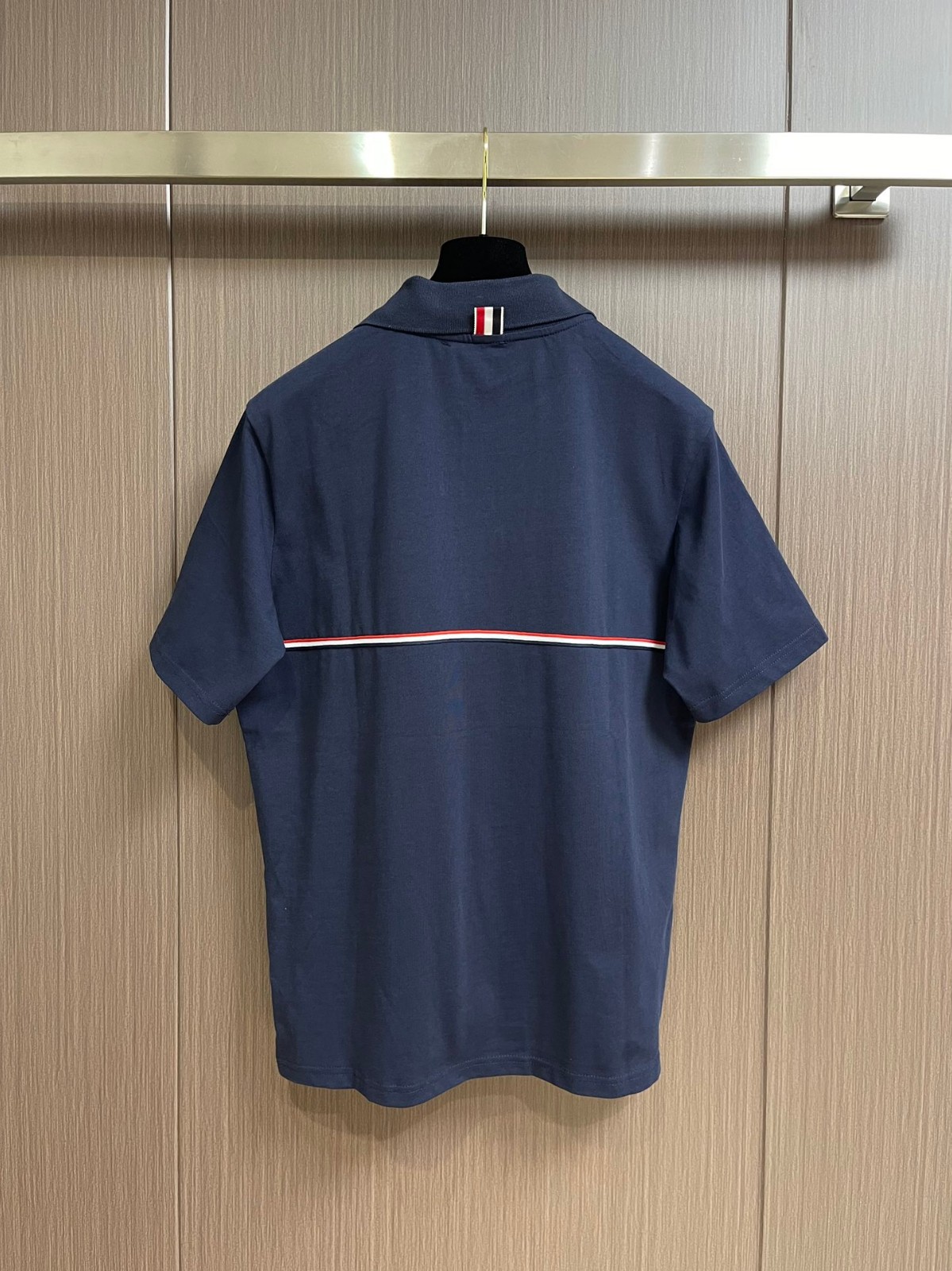 ストライプ ショートスリーブ ポロシャツ トムブラウン Tシャツ コピー メンズ ネイビー-1