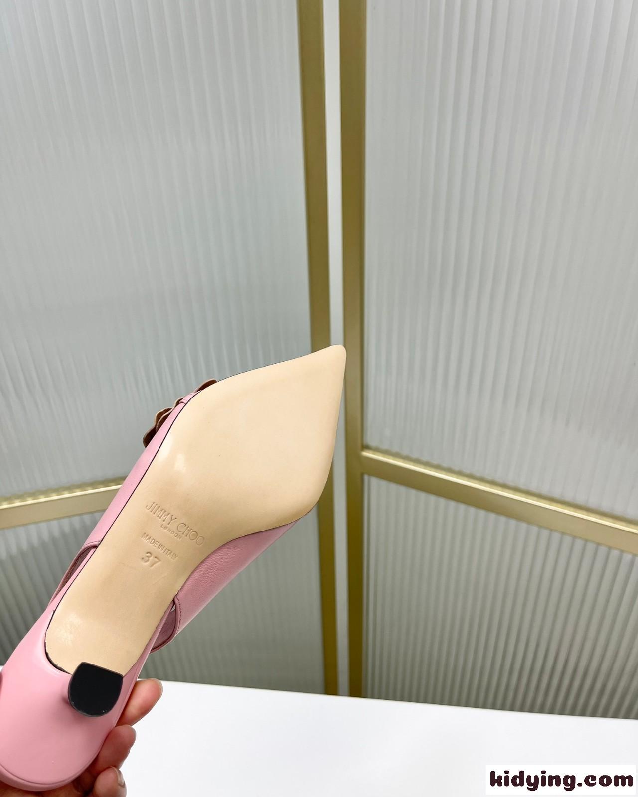 フラワー付き ナッパレザー・スリングバックパンプス ジミーチュウ パンプス コピー ピンク-4