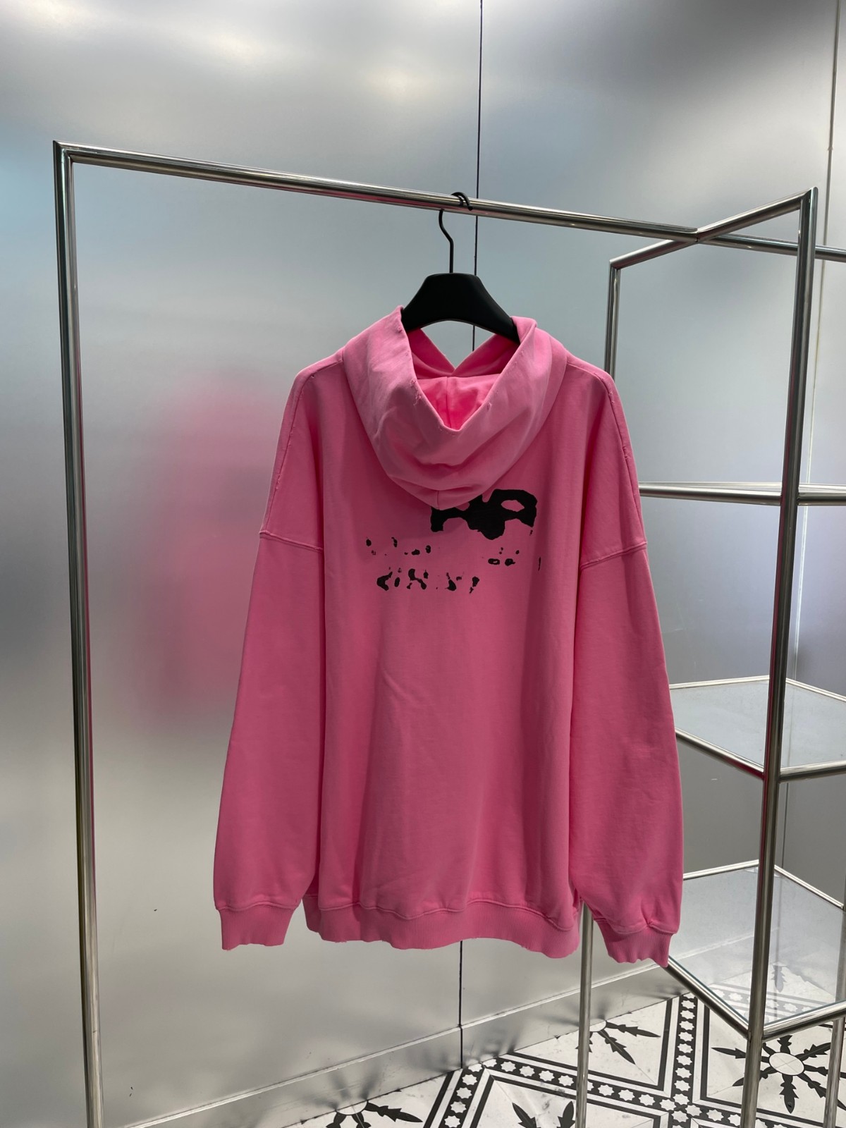 カジュアル バレンシアガ HAND DRAWN BB ICON HOODIE ラージフィット コピー ピンク-2
