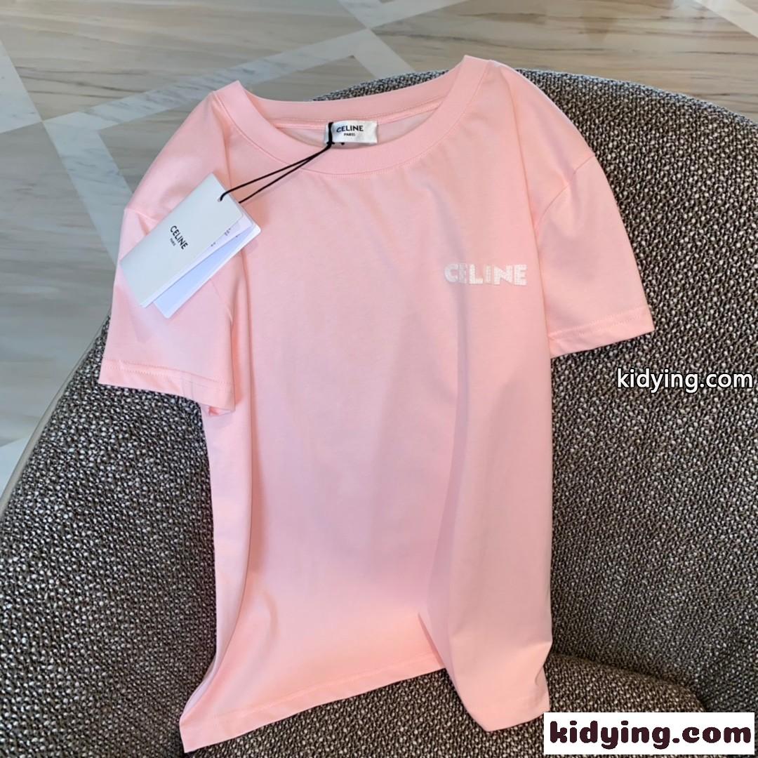 4色あり ベーシック クルーネック コットン セリーヌ tシャツ コピー 人気 ゆったり ロゴ 半袖 トップス-1
