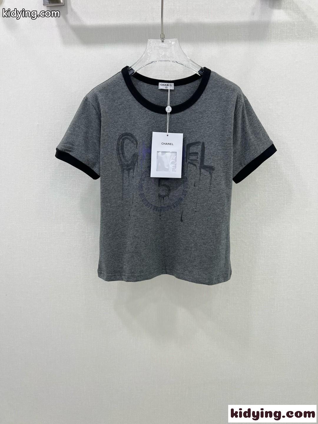 カジュアル おしゃれ コットン 半袖Tシャツ シャネル Tシャツ コピー グレー-0