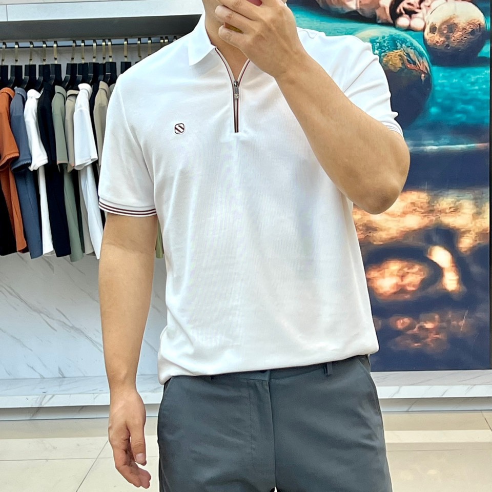 洗練された ハーフジップ ポロシャツ エルメネジルド・ゼニア Tシャツ コピー ホワイト-1