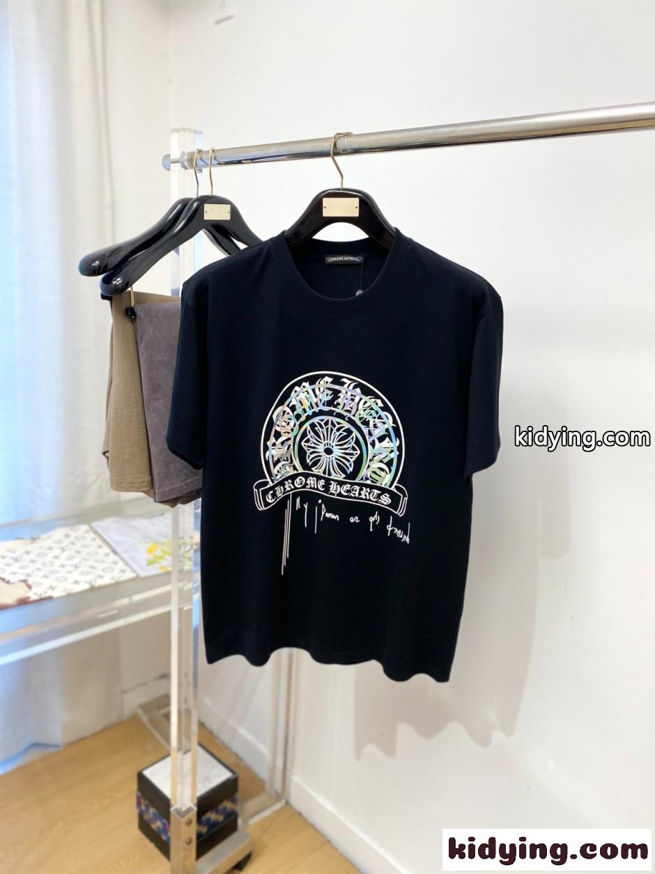 カジュアル プリント クロムハーツ Tシャツ 偽物 クルーネック 半袖Tシャツ ブラック-0