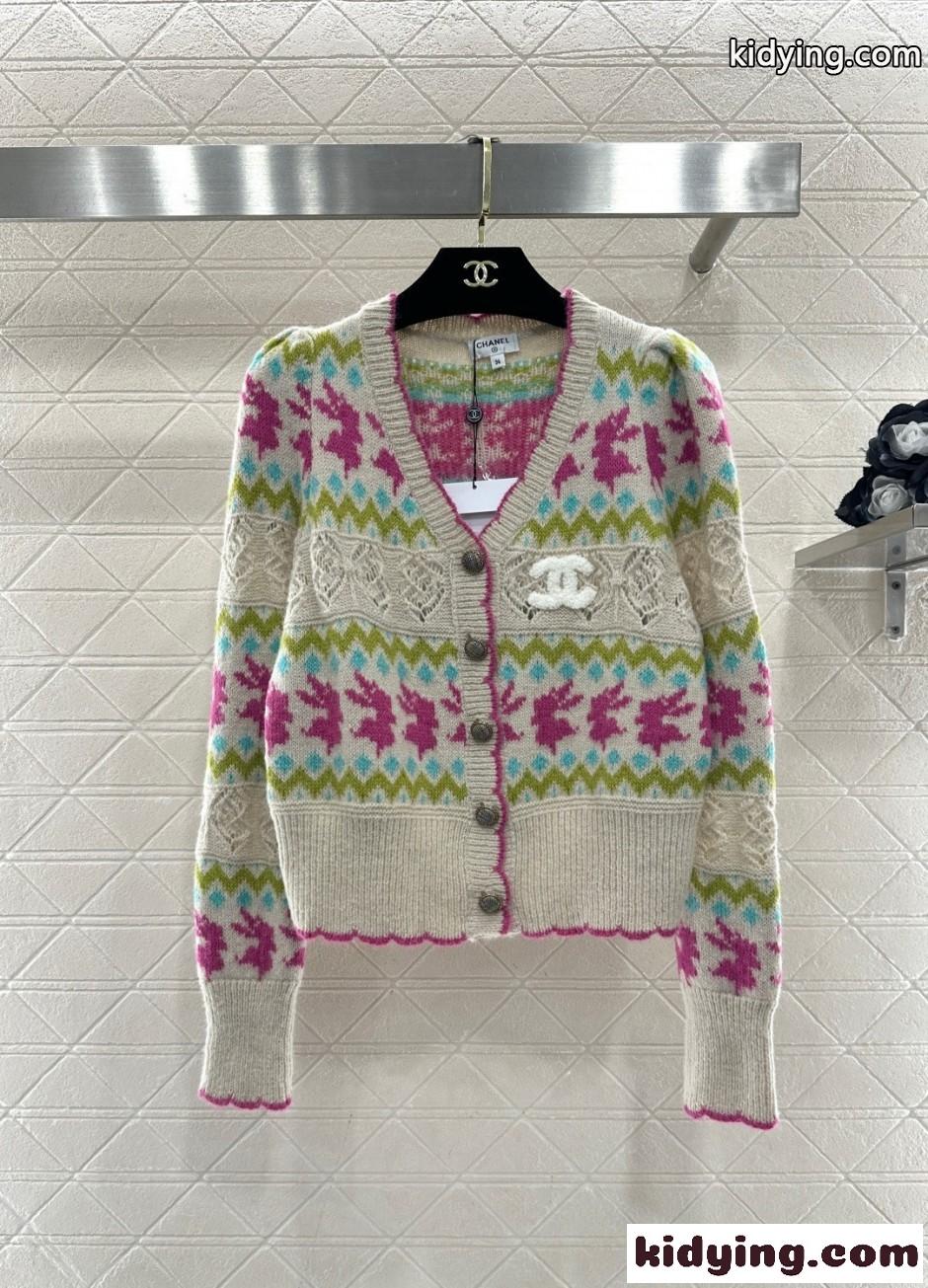 シャネル ニット コピー ノルディック柄 ウール&カシミヤ Vネック カーディガン-1