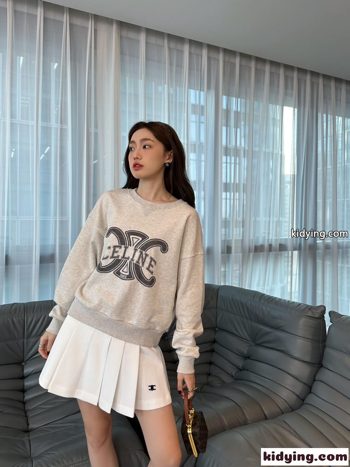 おしゃれ ロゴ プリント クルーネック セリーヌ パーカー コピー 長袖 ゆったり トレーナー-4