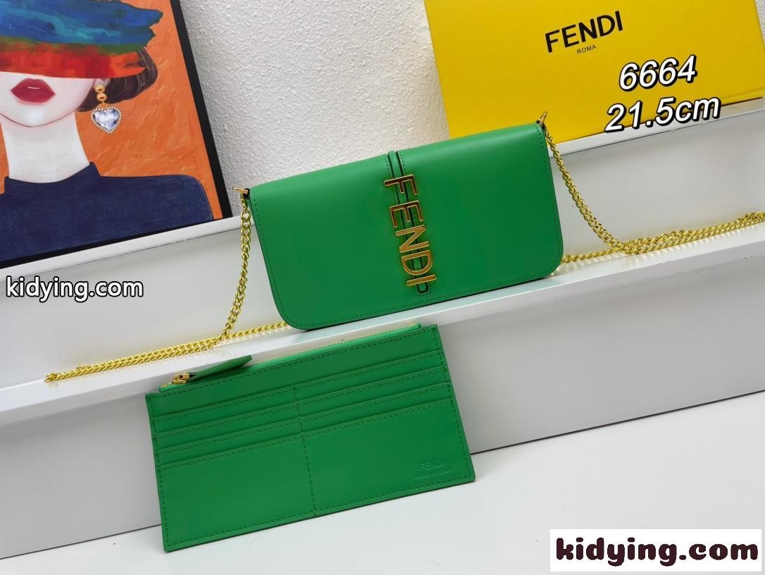 フェンディグラフィ 財布内蔵ミニバッグ スーパーコピー グリーンレザー チェーン 財布-0