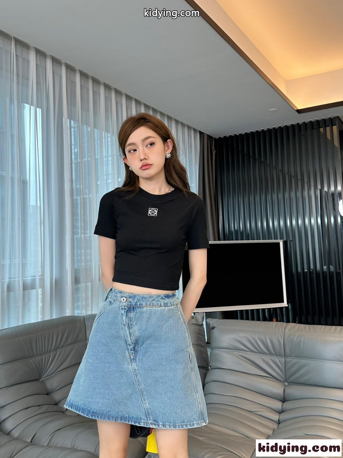 アナグラム トップス リブコットンジャージー ロエベ Tシャツ コピー ブラック-4