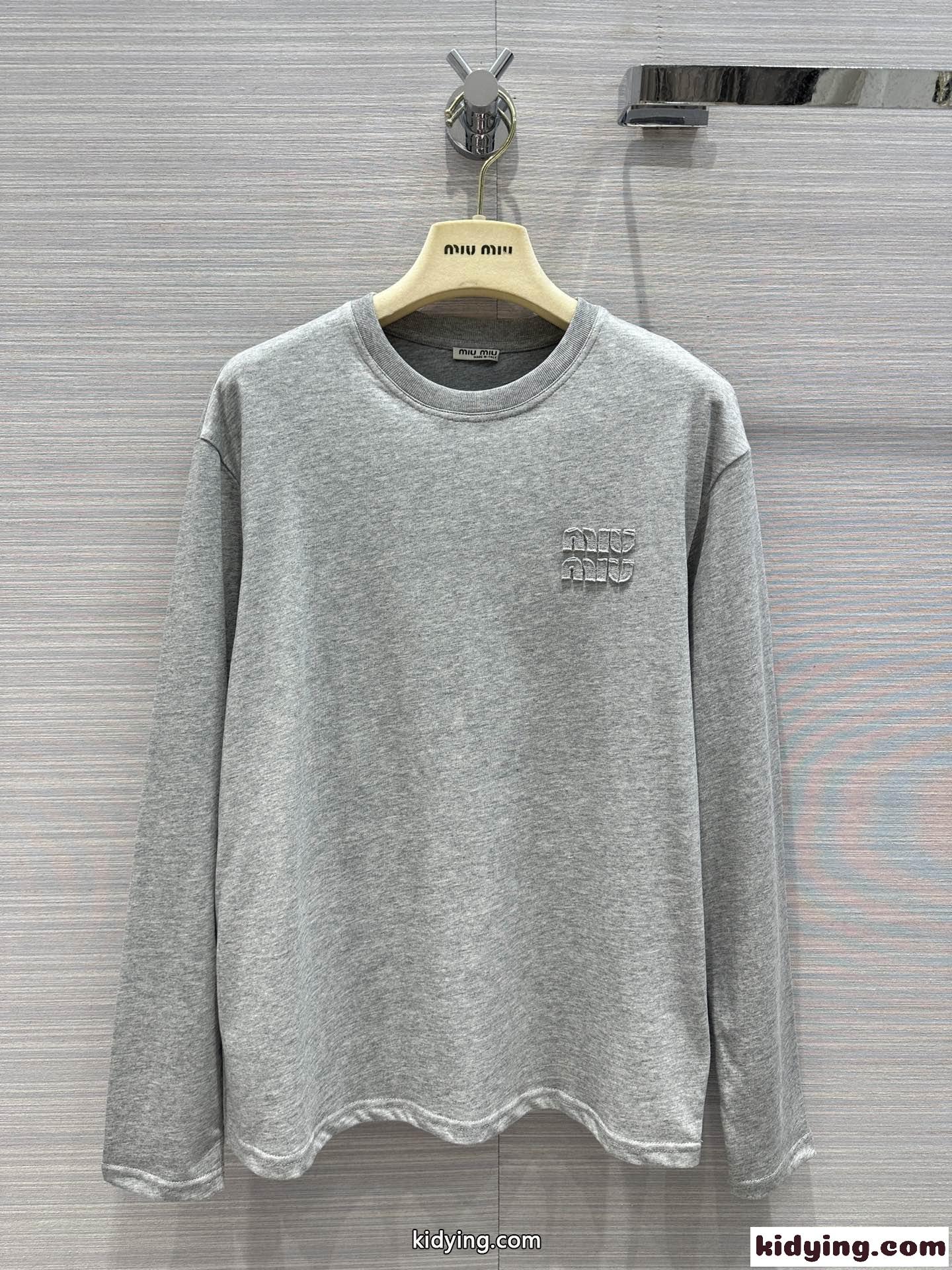 ロゴ入り クルーネック コットン ロングスリーブTシャツ ミュウミュウ Tシャツ コピー-0
