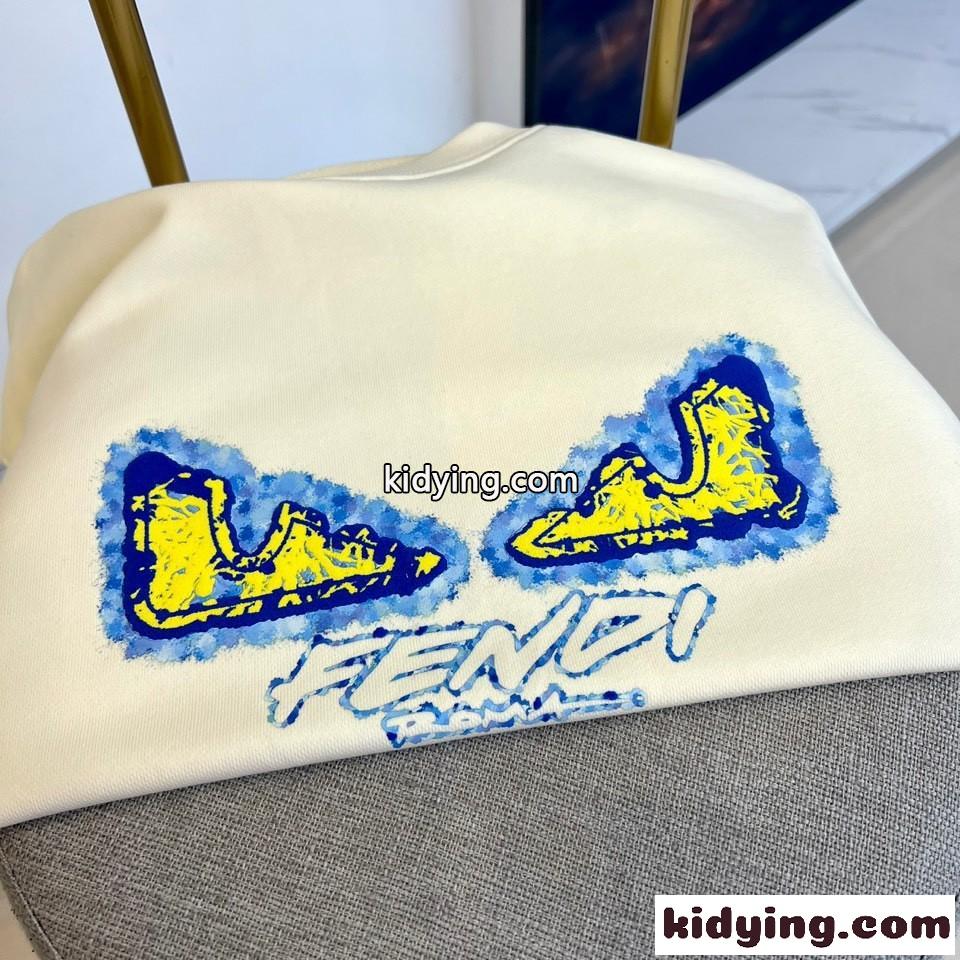 定番 ロゴプリント クルーネック スウェットシャツ フェンディ Tシャツ コピー ベージュ-2