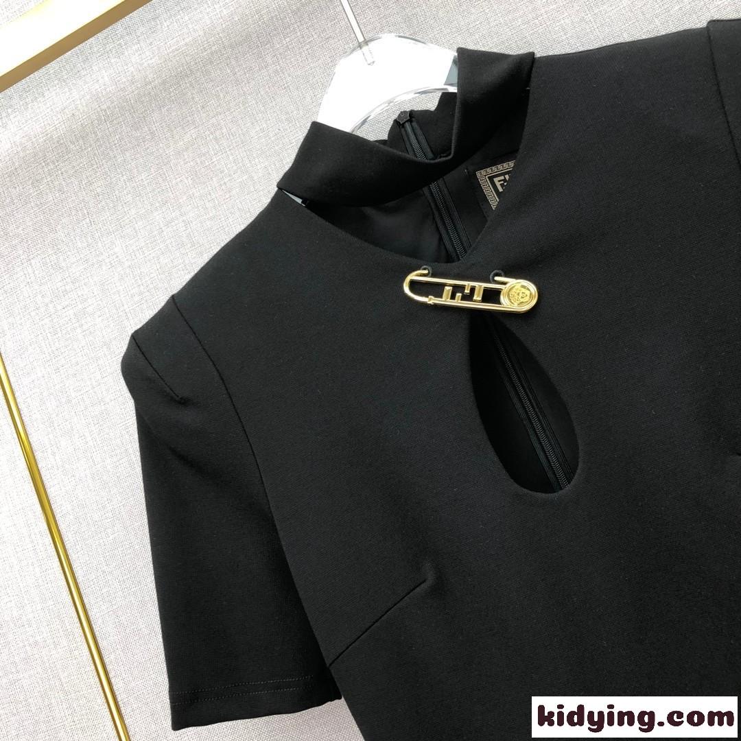 FENDI×VERSACE セクシー フェンディ ワンピース コピー 半袖 きれいめ レディース ブラック-3