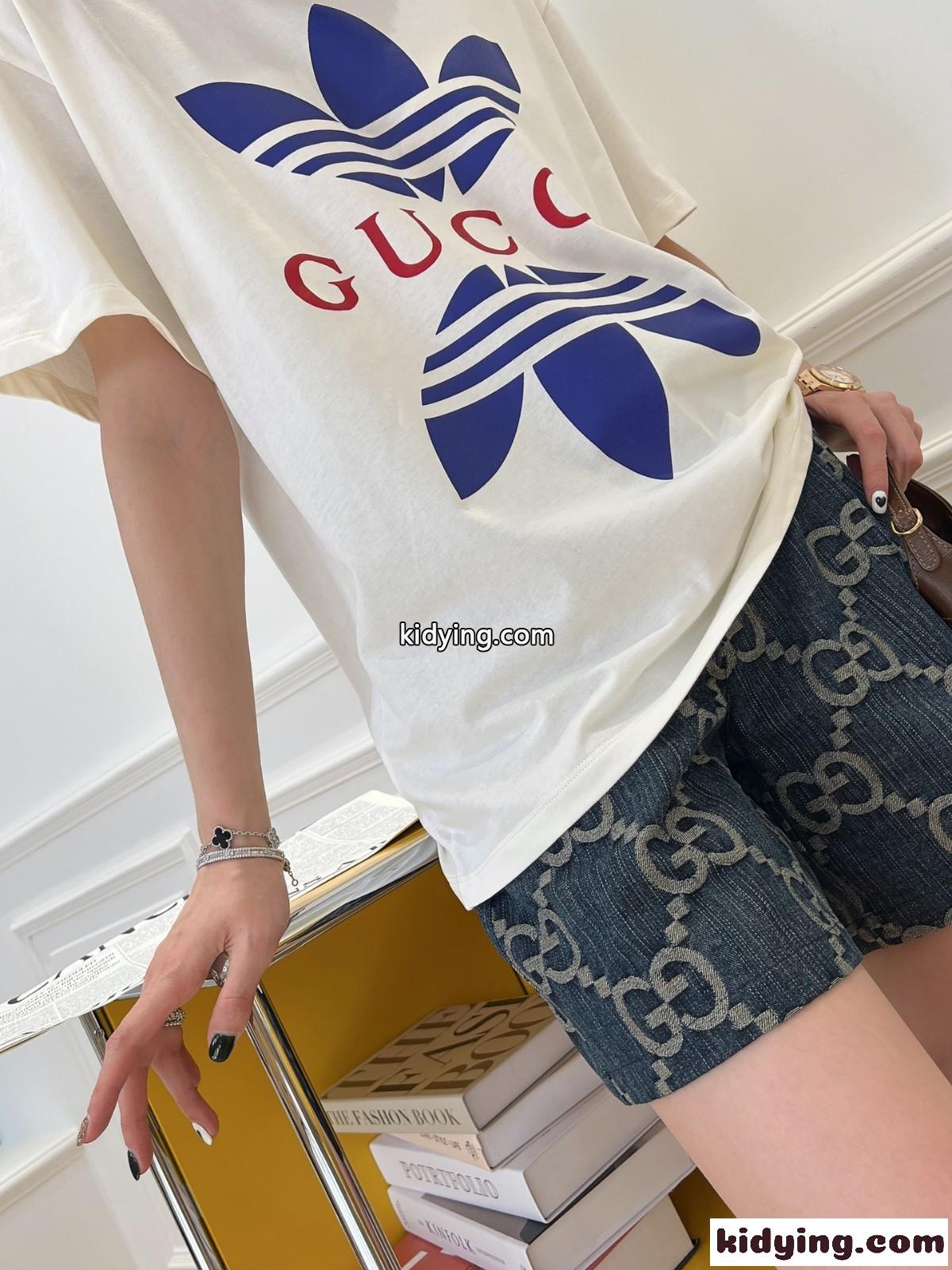 adidas x Gucci コットンジャージー 半袖 クルーネック トップス グッチ Tシャツ コピー ユニセックス-2