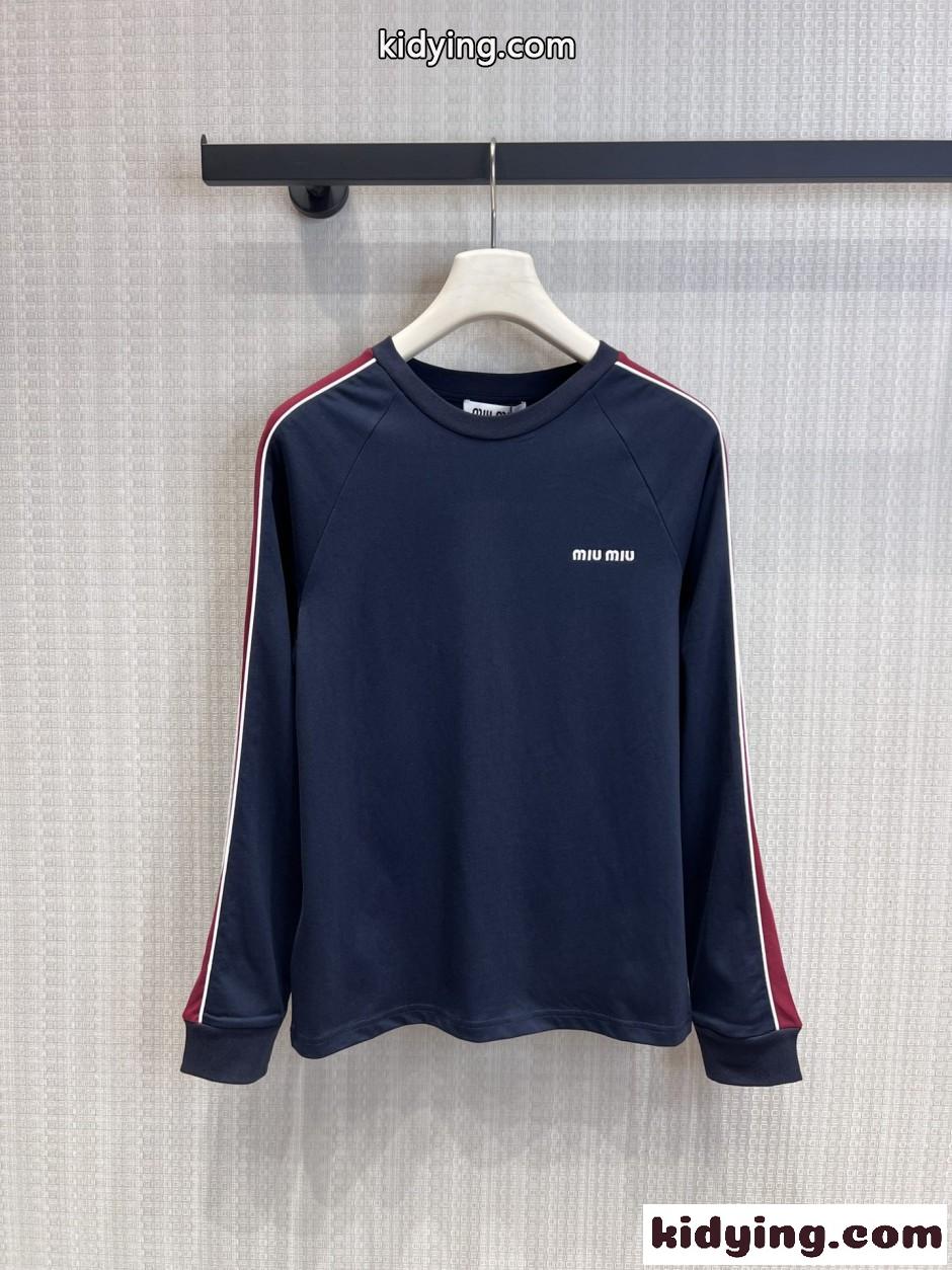 カジュアル クルーネック 長袖Tシャツ ミュウミュウ Tシャツ コピー コットン-1