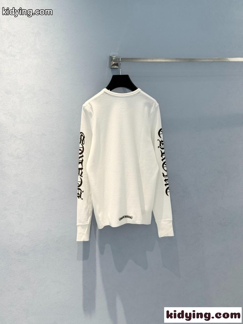 クロムハーツ Tシャツ 偽物 人気 カジュアル ロゴ入り 長袖Tシャツ ホワイト-1