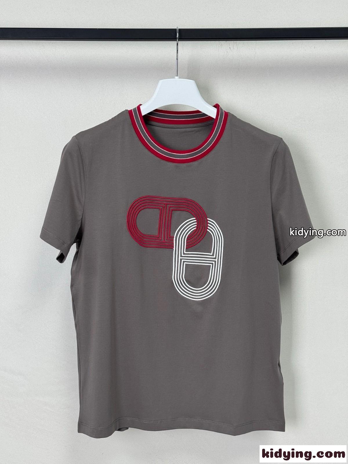 お洒落 クルーネック 合わせやすい エルメス Tシャツ コピー コットン グレー-1