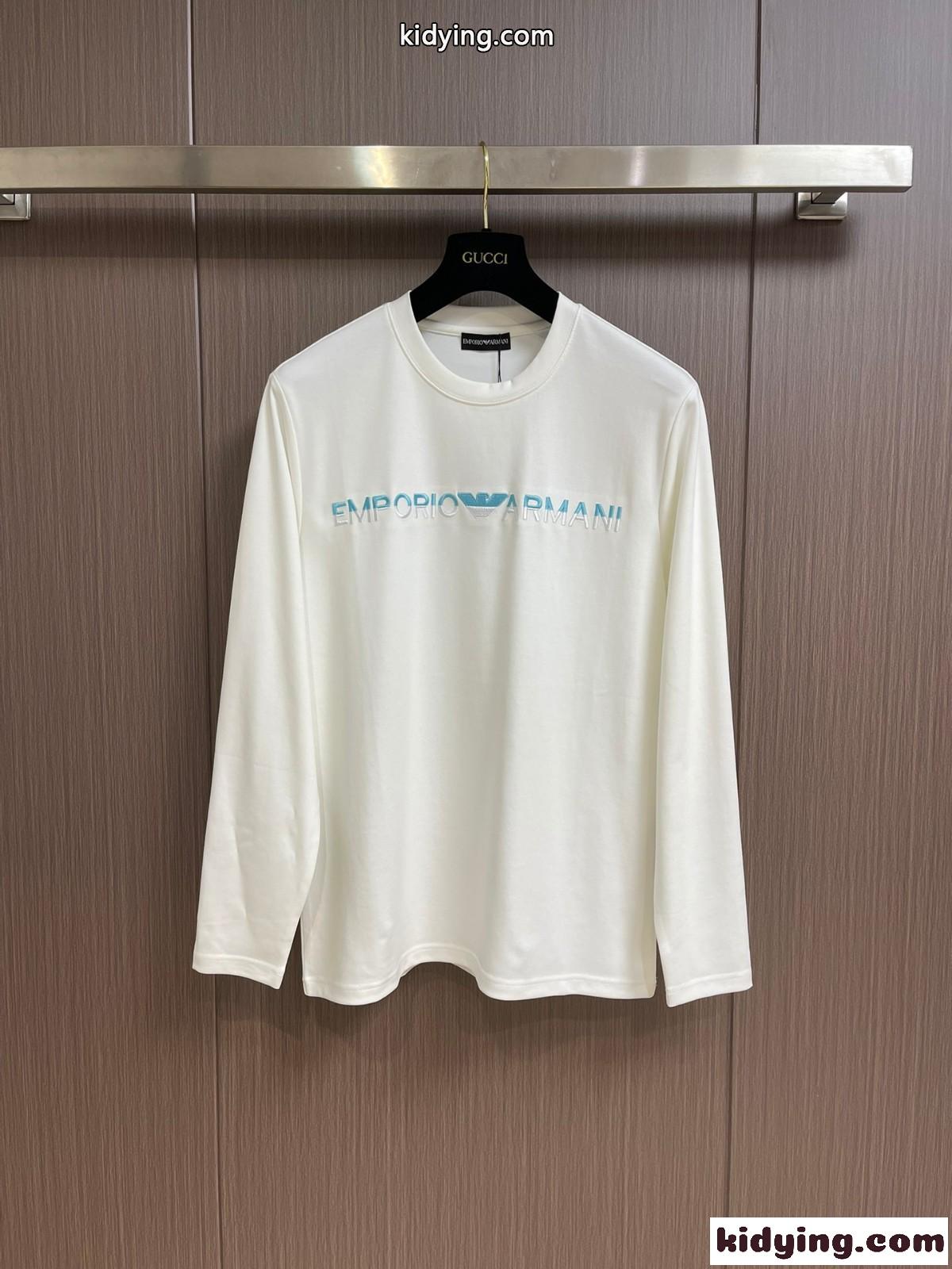ベーシック ロゴ 合わせやすい アルマーニ Tシャツ コピー クルーネック 長袖Tシャツ-1