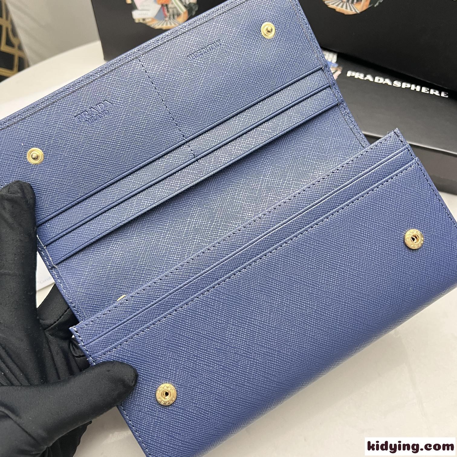 定番 人気 トライアングルロゴ 長財布 プラダ 財布 コピー ブルー-2