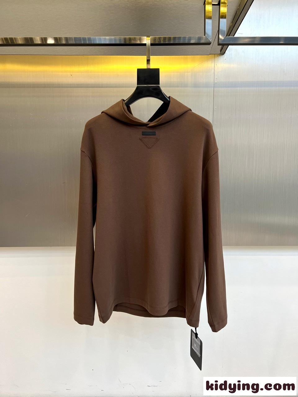 シンプル 着回し フード付き プルオーバー プラダ Tシャツ 偽物 合わせやすい ブラウン-0