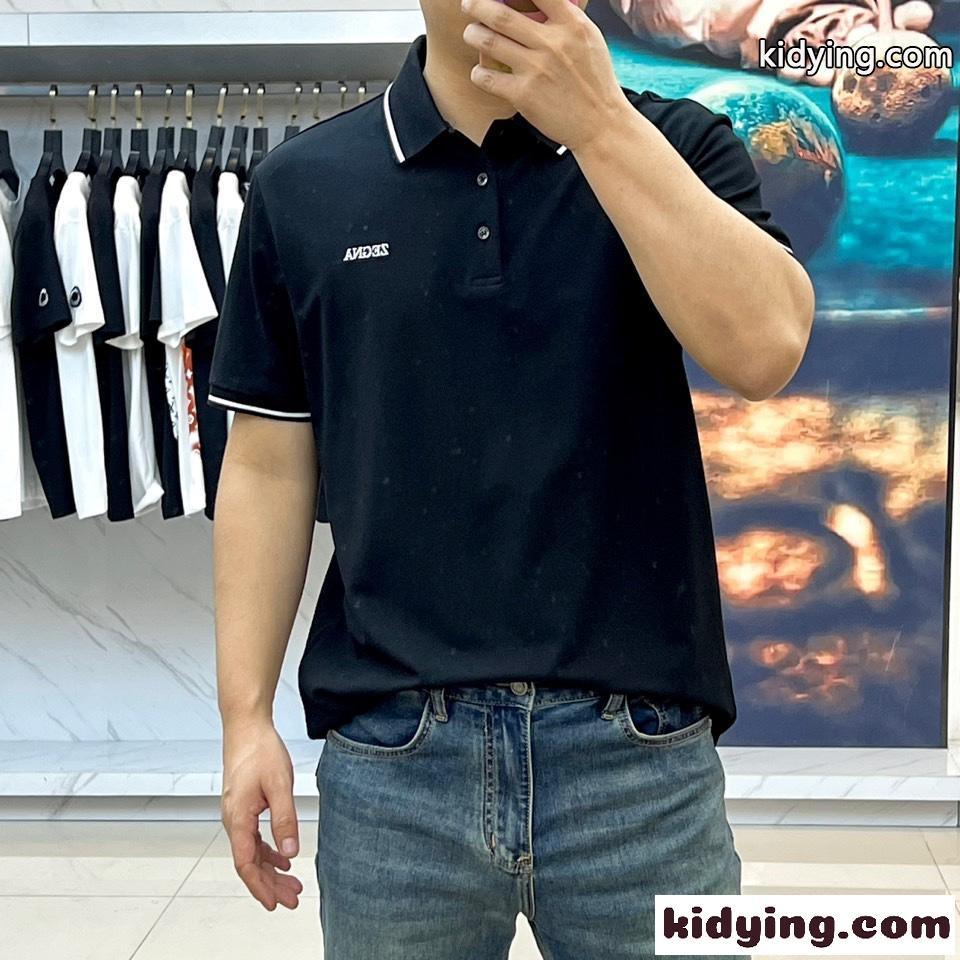 エルメネジルド・ゼニア 半袖Tシャツ コピー ロゴ コットンピケ メンズ ポロシャツ ブラック-1