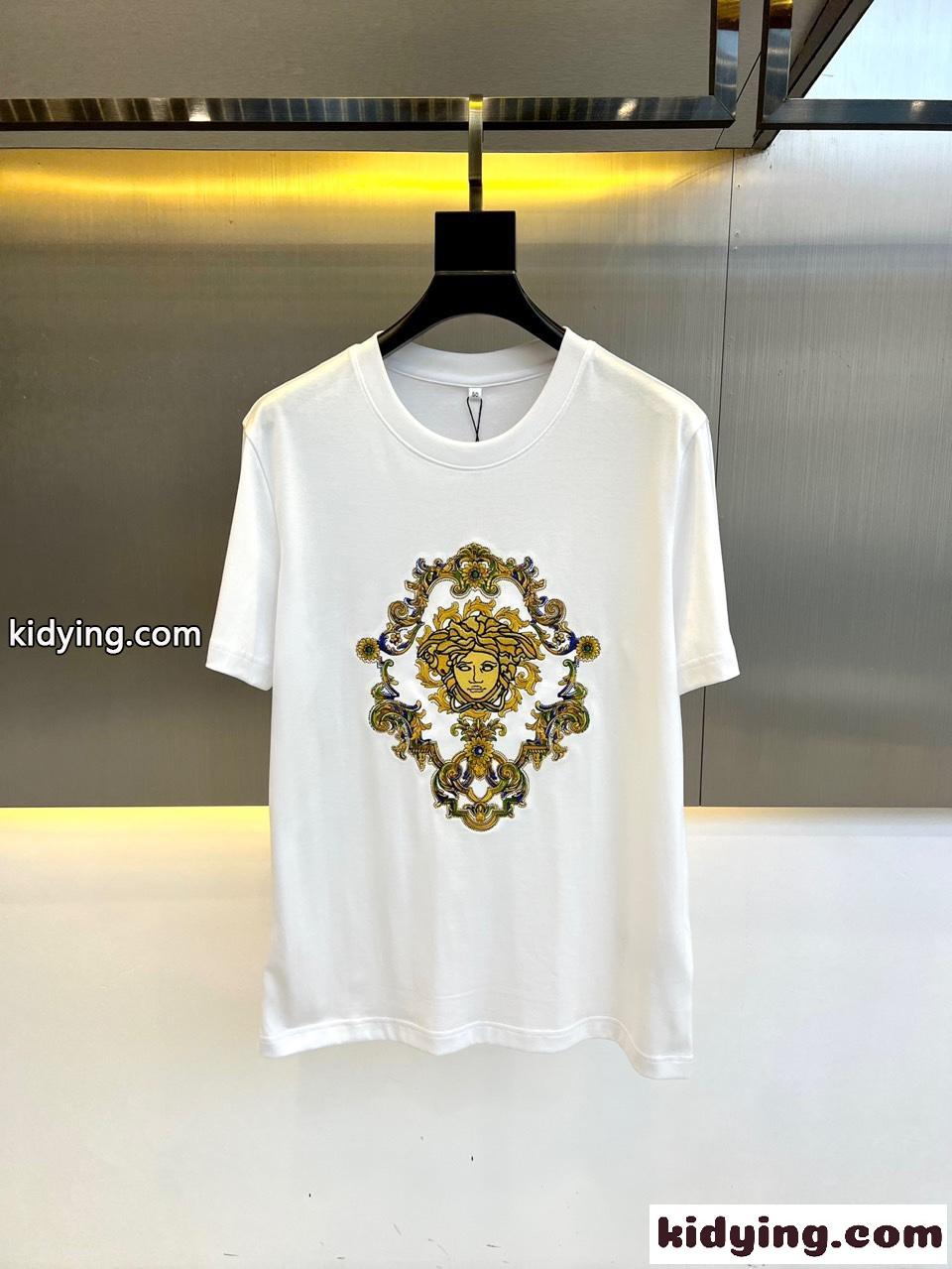 バロック メドゥーサ 刺繍入り ヴェルサーチェ Tシャツ 偽物 半袖Tシャツ ホワイト-0