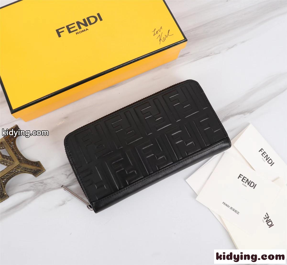 エンボス FFロゴ レザー 長財布 フェンディ 財布 コピー ウォレット ブラック-2