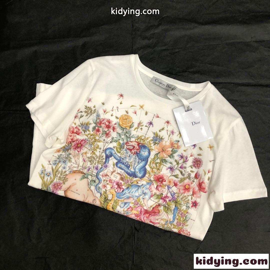人気 カジュアル おしゃれ プリント クリスチャン・ディオール Tシャツ コピー 半袖 春夏 新作 トップス-0