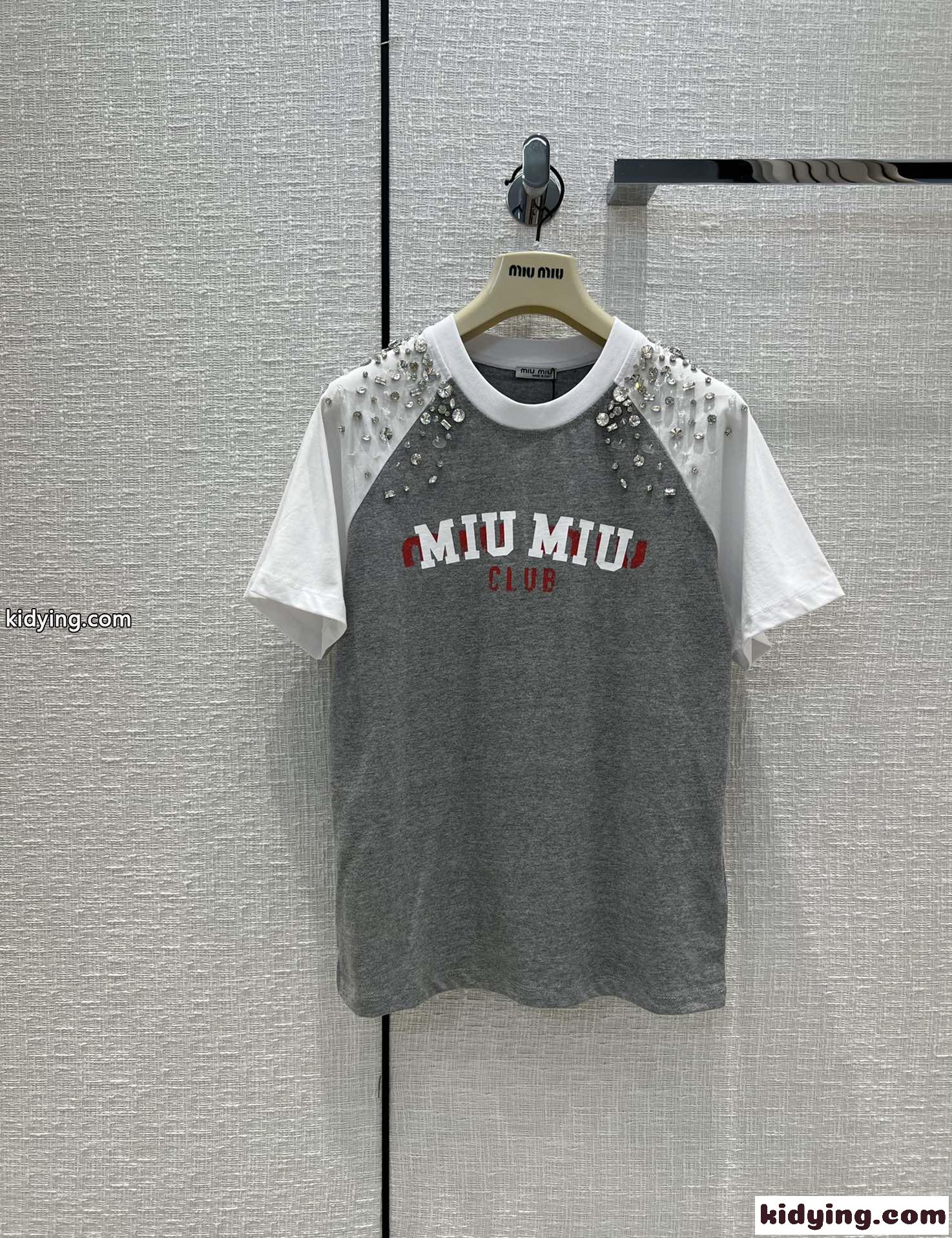おしゃれ ロゴ ミュウミュウ Tシャツ コピー クルーネック バイカラー 切り替え 半袖-2