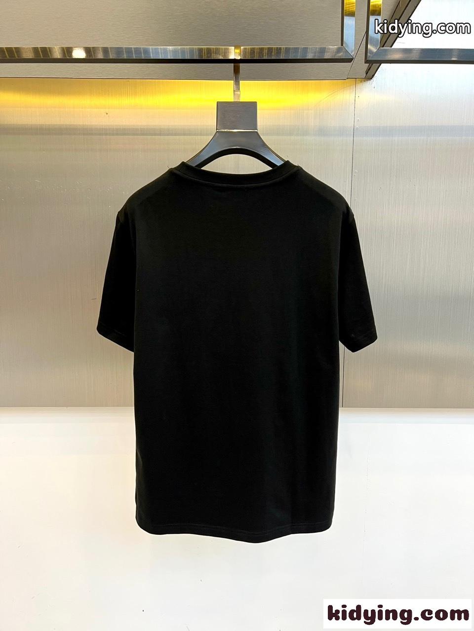 刺繍入り コットン 半袖Tシャツ ヴェルサーチェ Tシャツ 偽物 クルーネック ブラック-4