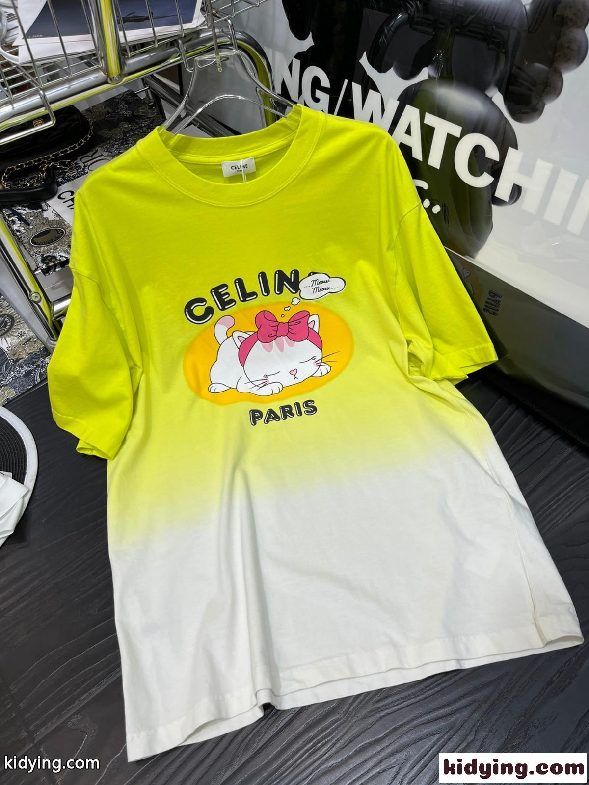 ビッグシルエット 可愛い プリント グラデーション セリーヌ tシャツ コピー カジュアル おしゃれ 半袖 トップス-0
