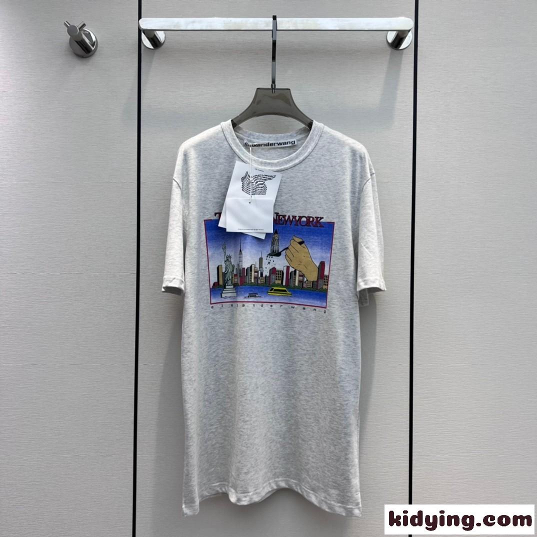 オーバーサイズ プリント コットン 半袖Tシャツ アレキサンダーワング Tシャツ コピー-0