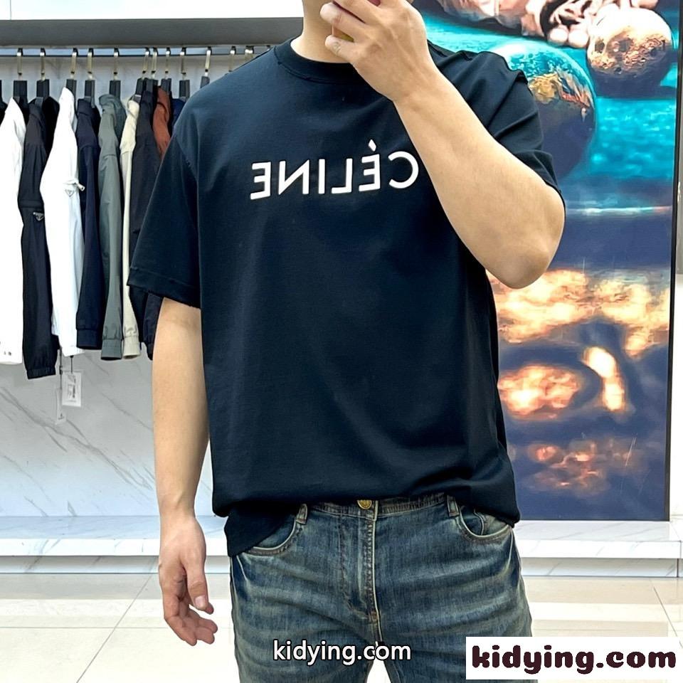 カジュアル ゆったり クルーネック 半袖Tシャツ セリーヌ Tシャツ コピー ブラック-1