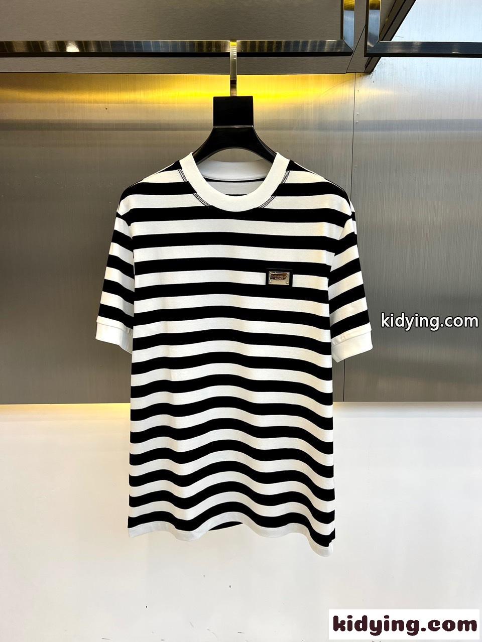 カジュアル ストライプ ドルチェ&ガッバーナ 半袖Tシャツ コピー クルーネック-1