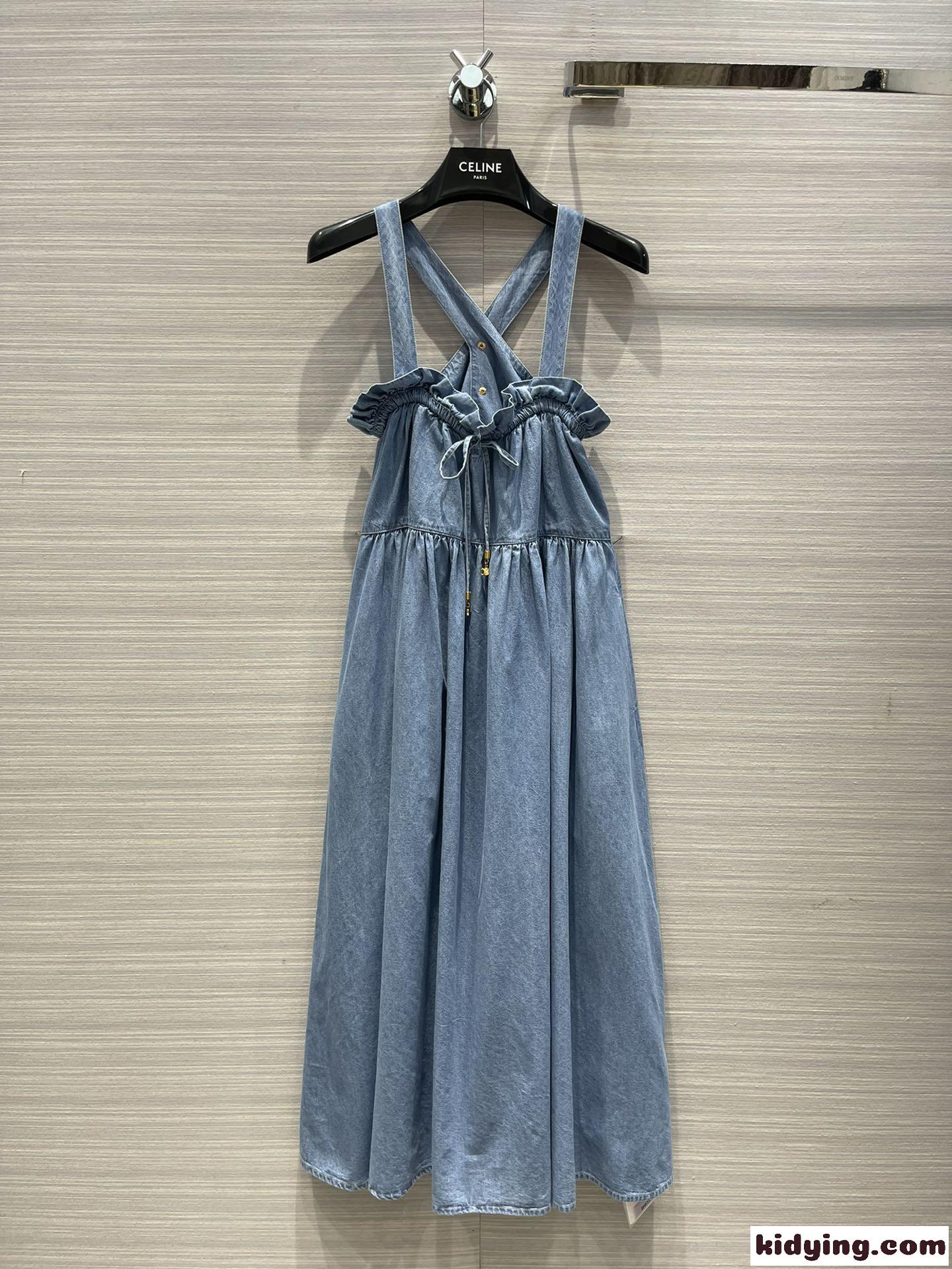 デニム クロスストラップ フレア ミディワンピース セリーヌ ワンピース コピー スウィート-0