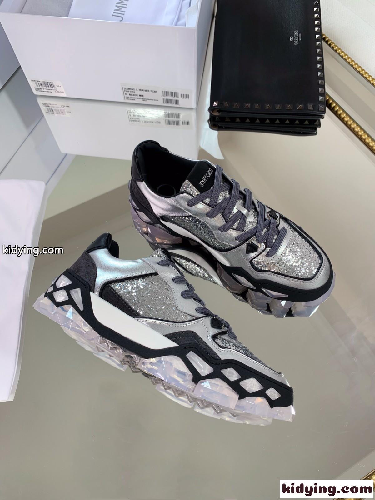Jimmy Choo秋冬の最新のダイヤモンドベース Diamond x Trainerスニーカーの高バージョン ジムシューズ レディース  コピー-0