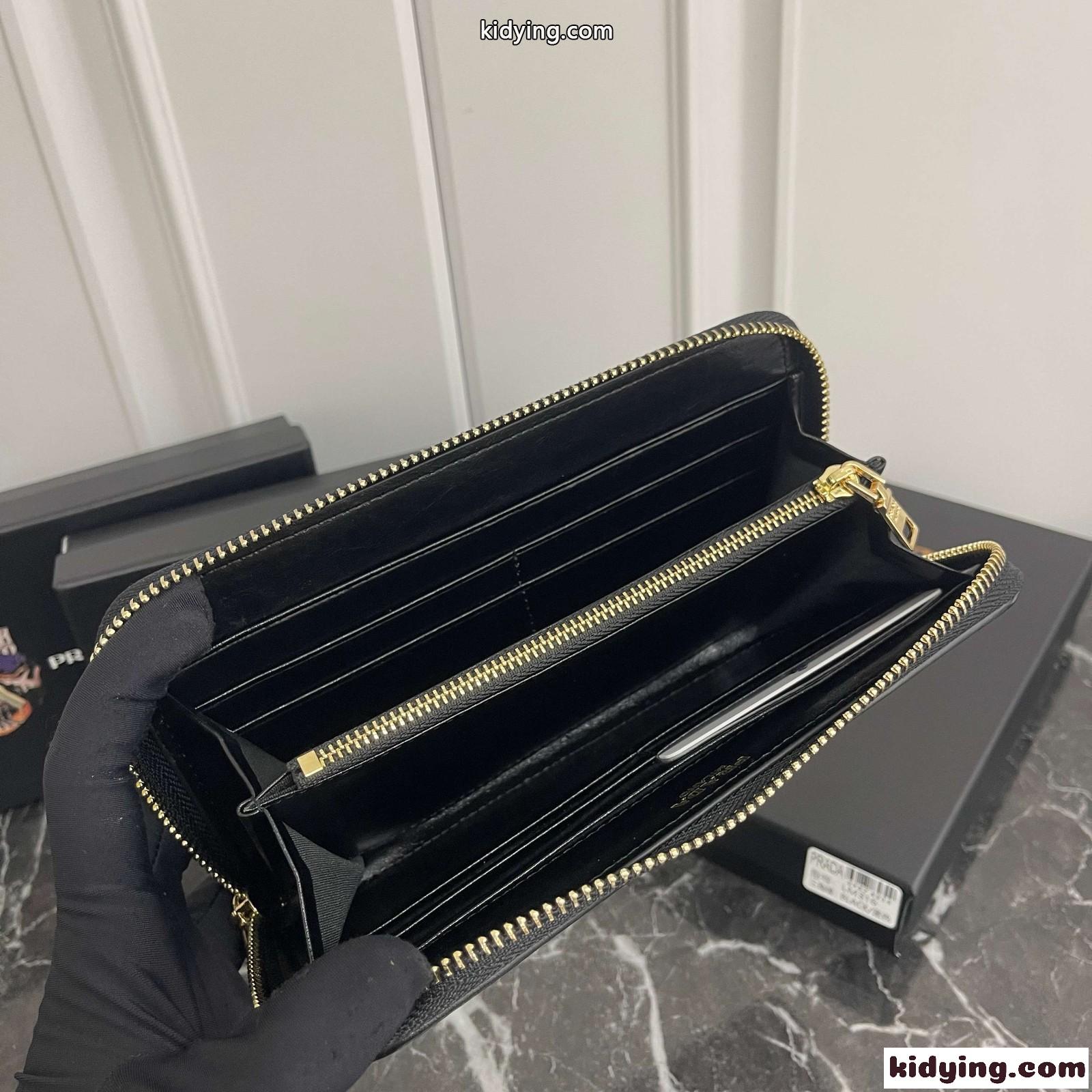 シンプル 上品 ラウンドファスナー 長財布 プラダ 財布 コピー ユニセックス ブラック-2