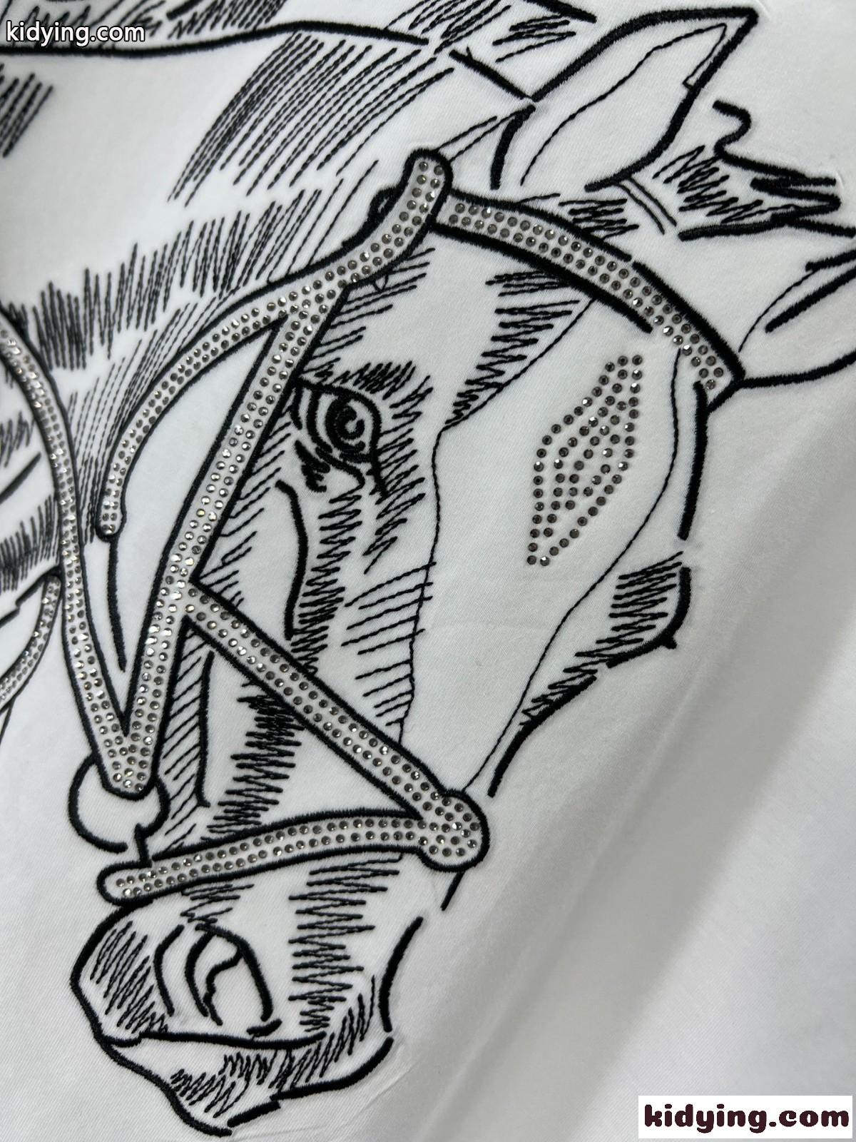 上品 カジュアル クルーネック 半袖Tシャツ エルメス Tシャツ コピー ホワイト-3