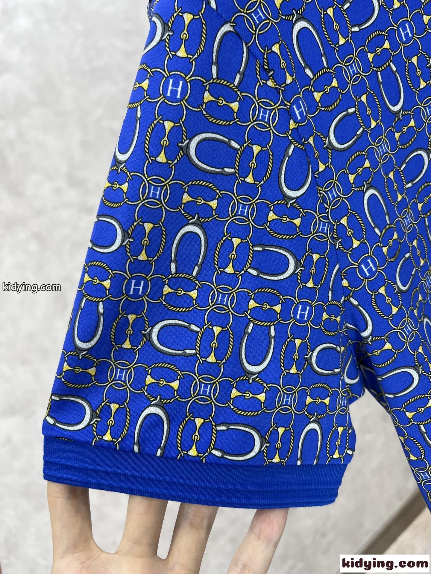 目を引く 総柄プリント 半袖 ポロシャツ エルメス Tシャツ コピー ブルー-3
