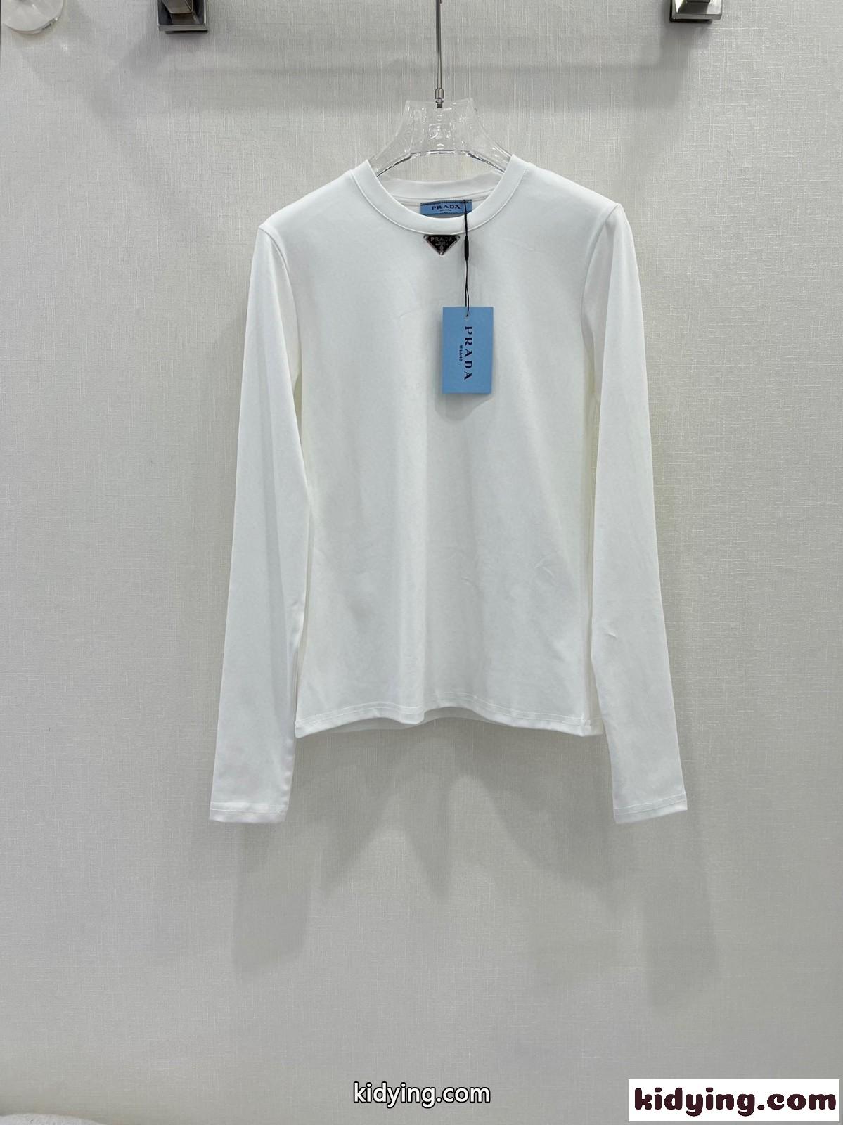 シンプル 合わせやすい クルーネック コットンTシャツ プラダ Tシャツ コピー ホワイト-0