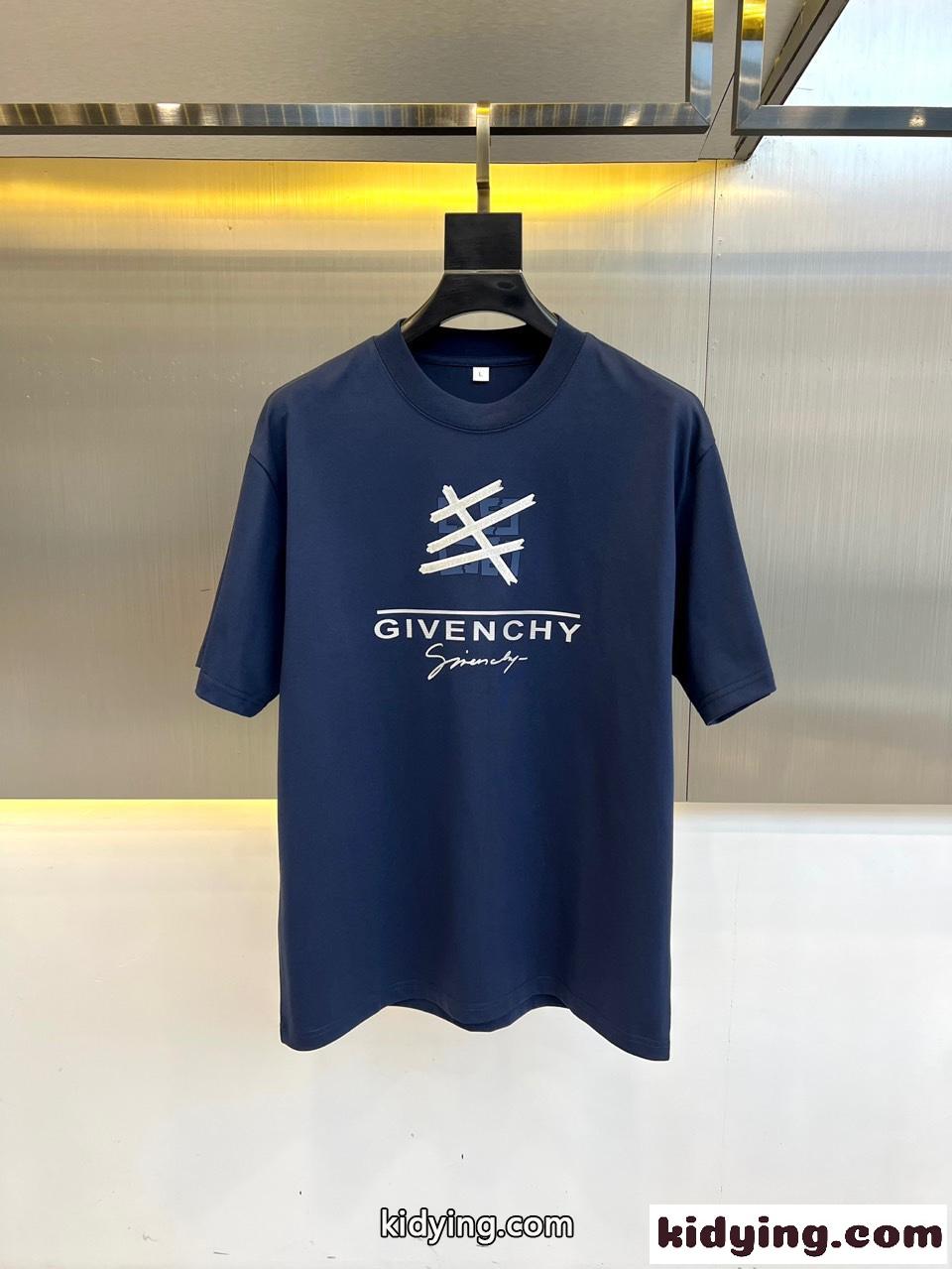 お洒落 ジバンシィ Tシャツ 偽物 ロゴ入り 半袖Tシャツ コットン ブルー-0