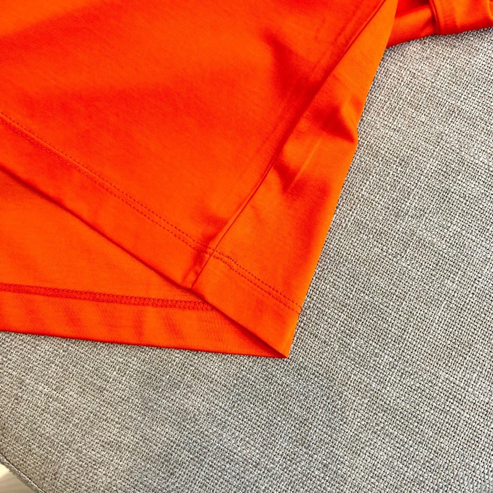 シンプル ロゴ刺繍 クルーネック 半袖Tシャツ エルメス Tシャツ 偽物 オレンジ-4