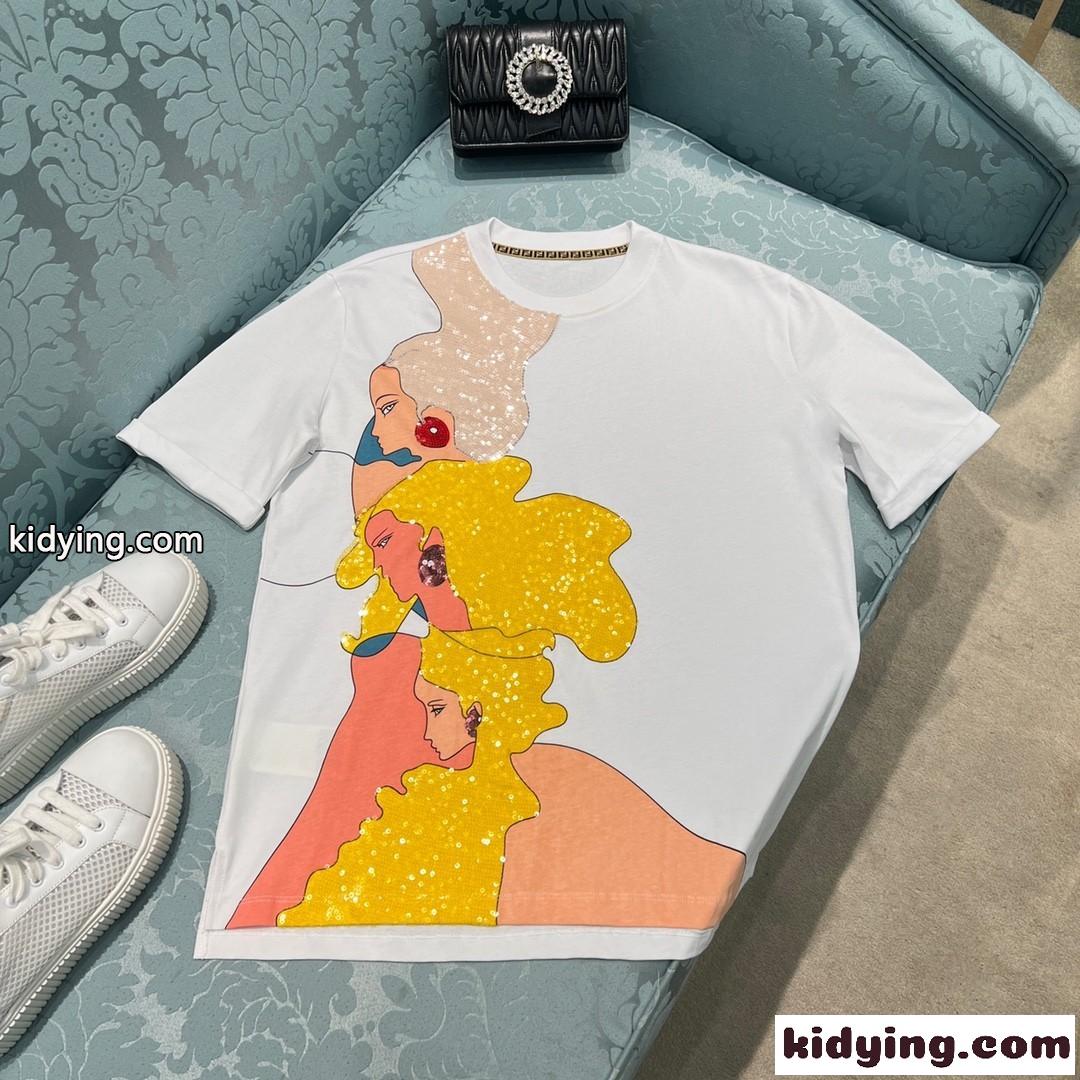 人気 新作 ゆったり 着心地いい おしゃれ フェンディ Tシャツ コピー レディース 春夏 定番 クルーネック トップス-4