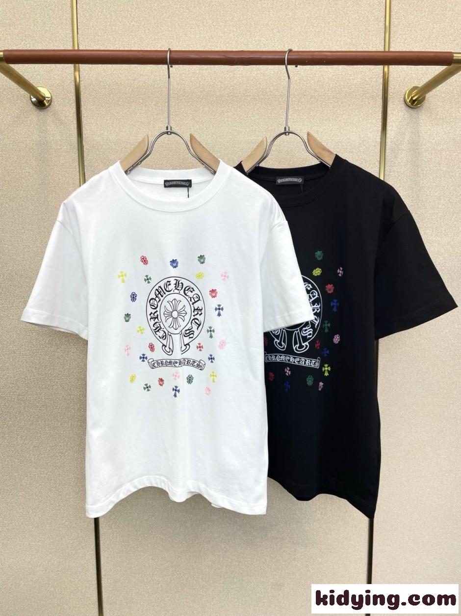 定番 カジュアル ロゴプリント 半袖Tシャツ クロムハーツ Tシャツ 偽物 クルーネック-0