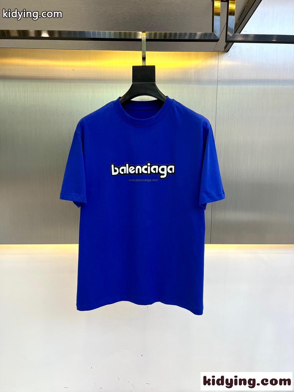 シンプル 着回し ロゴ クルーネック 半袖Tシャツ バレンシアガ Tシャツ コピー ブルー-1