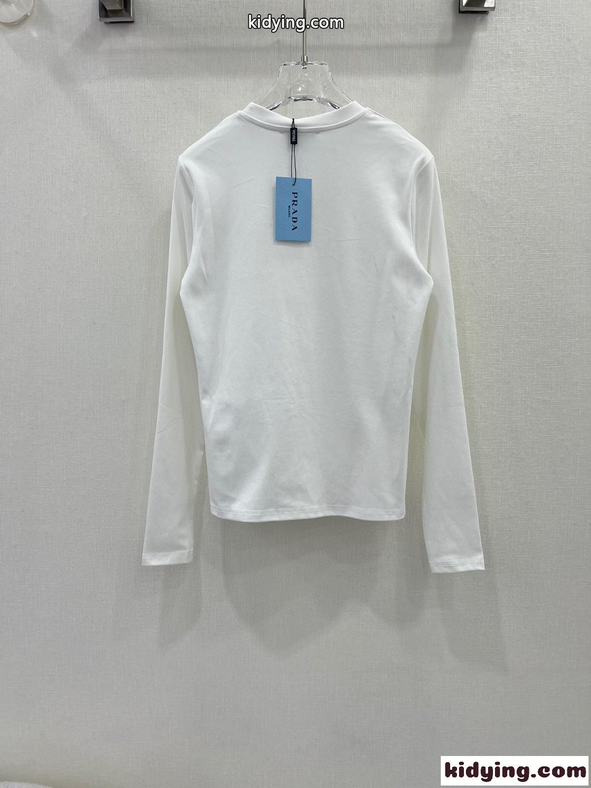 シンプル 合わせやすい クルーネック コットンTシャツ プラダ Tシャツ コピー ホワイト-4