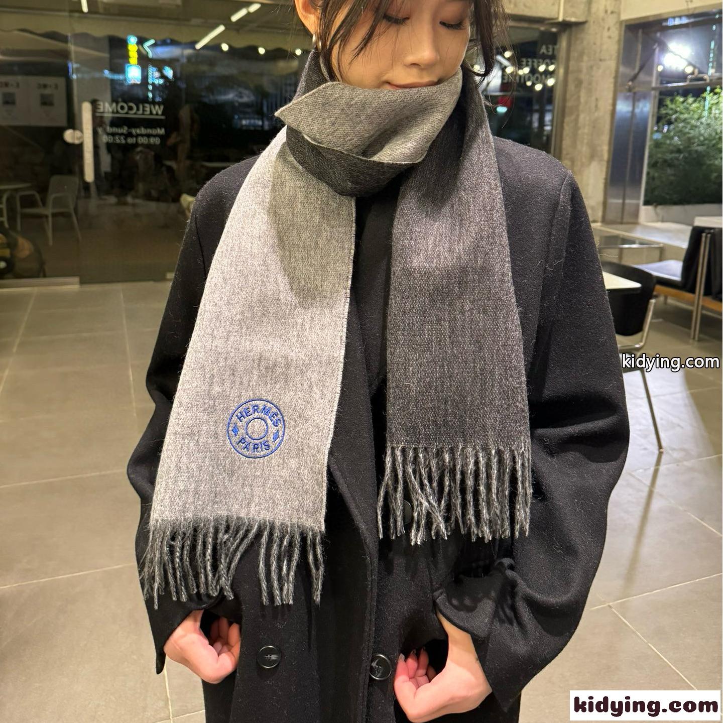 シンプル 上品 カシミヤ マフラー エルメス スカーフ コピー グレー-0