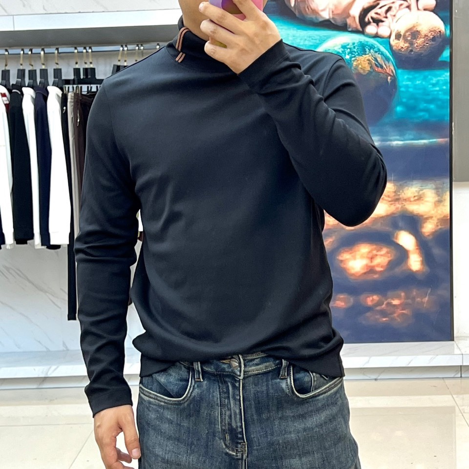 シンプル タートルネック ロングスリーブTシャツ エルメネジルド・ゼニア Tシャツ 偽物 ブラック-1