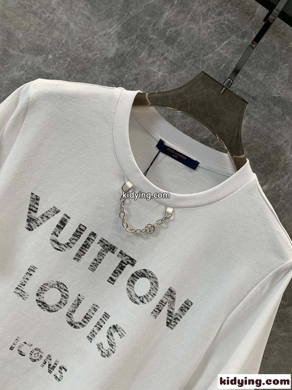 人気 ロゴプリント コットン Tシャツ ルイ・ヴィトン 半袖Tシャツ コピー ホワイト-2