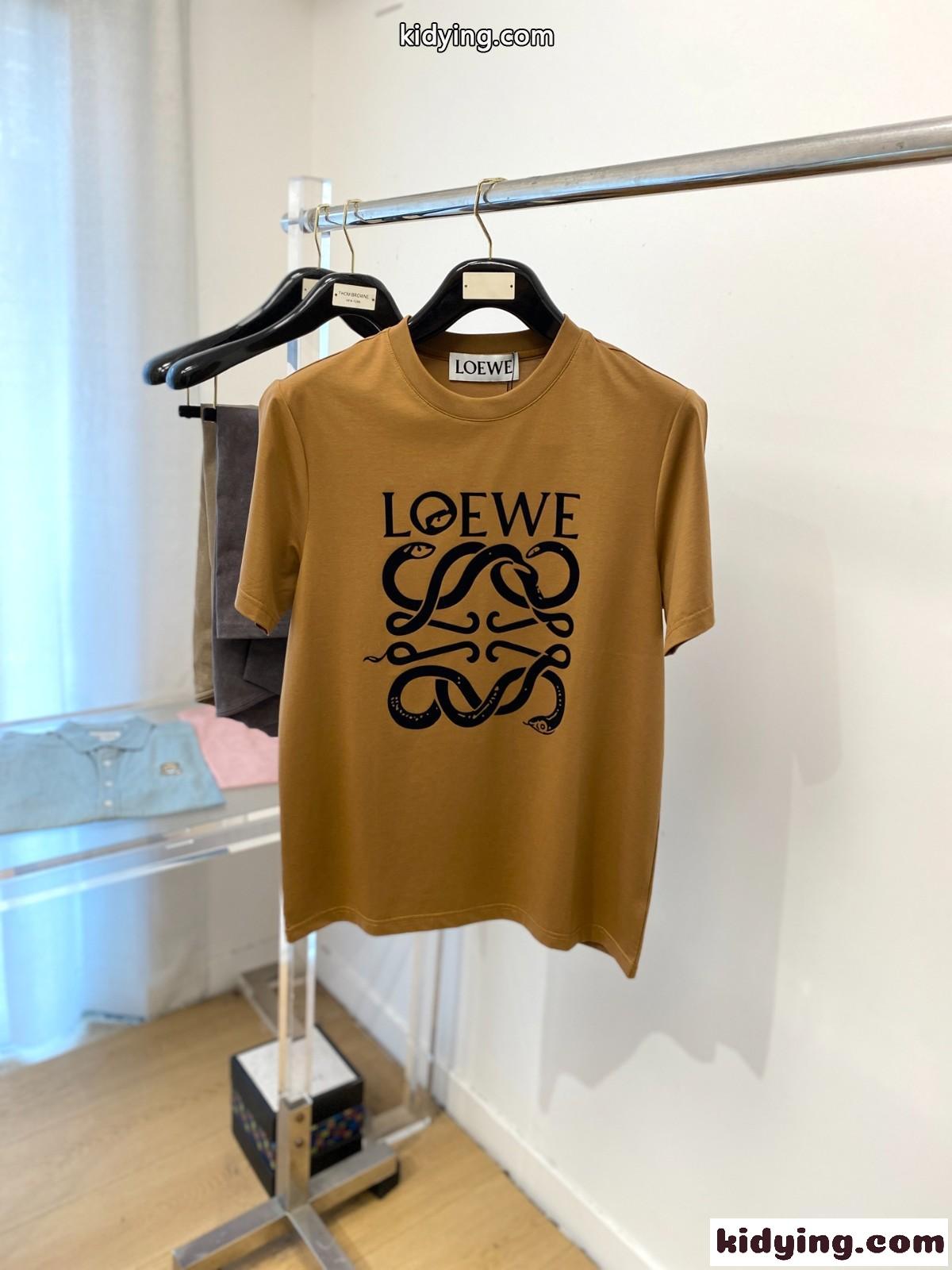 ロエベ Tシャツ 偽物 定番 ロゴ入り 半袖Tシャツ クルーネック ブラウン-0