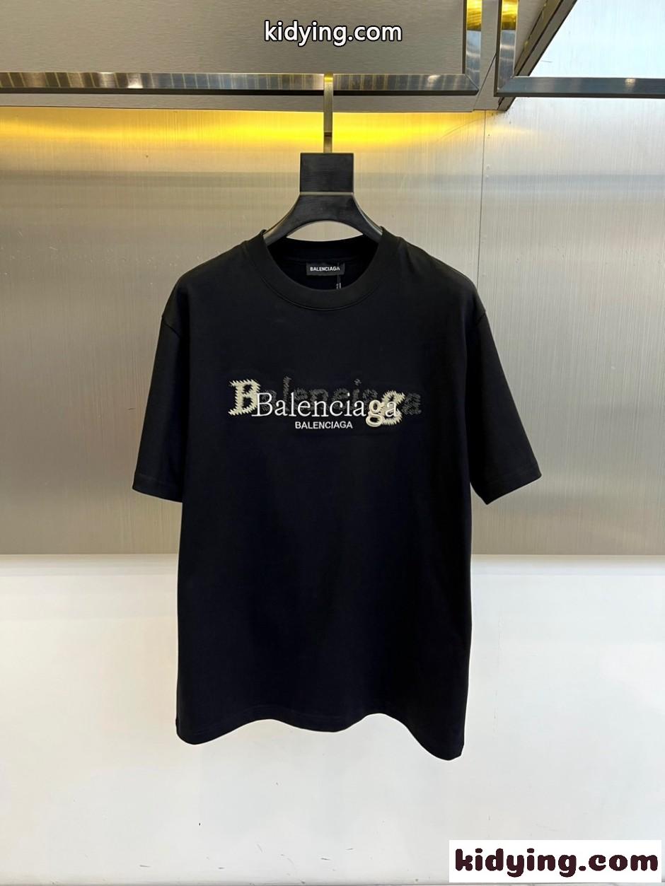 カジュアル ロゴ クルーネック 半袖Tシャツ バレンシアガ Tシャツ 偽物 ブラック-0